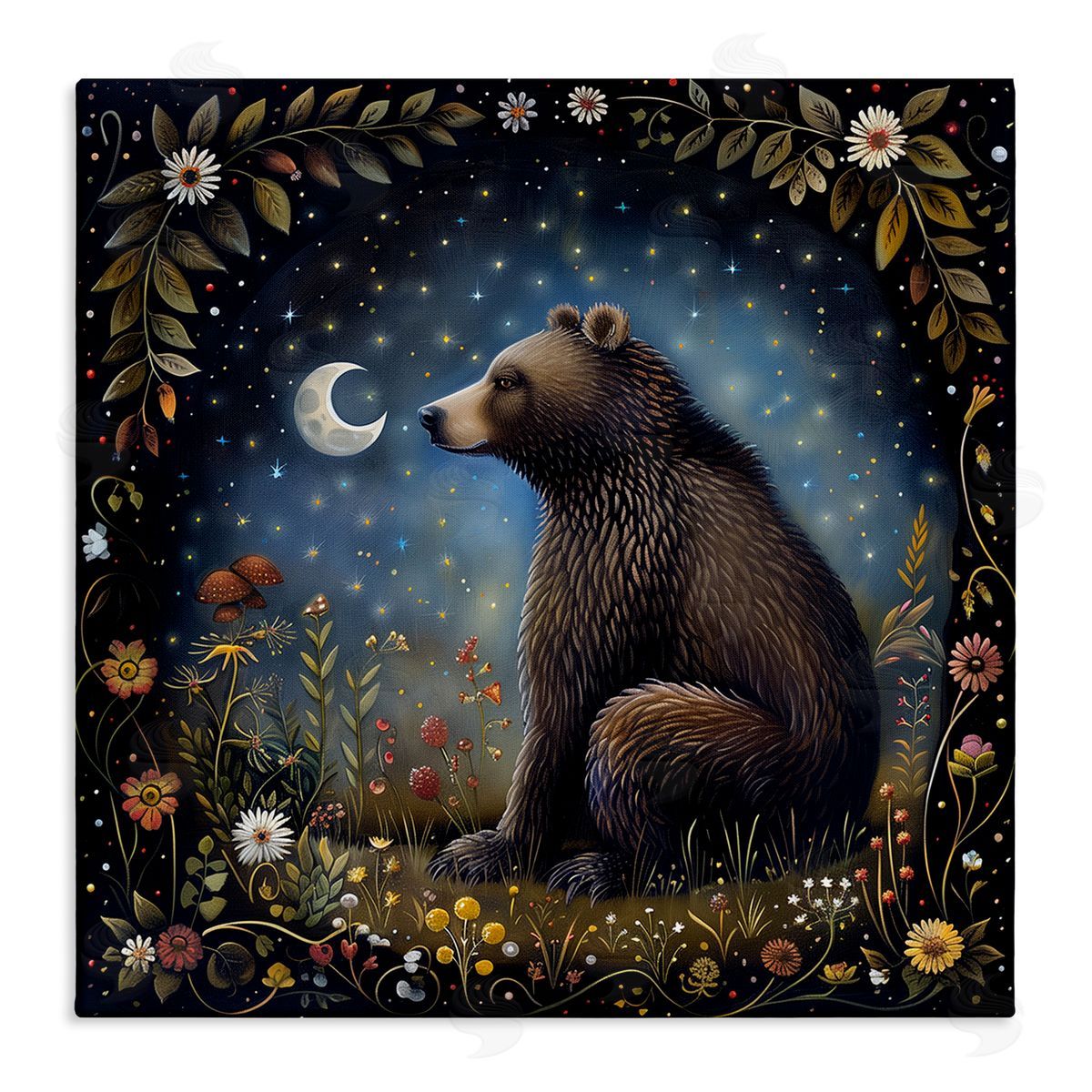 The Dutch Lady Woodland Bear Night Forest Canvas Wall Art Print