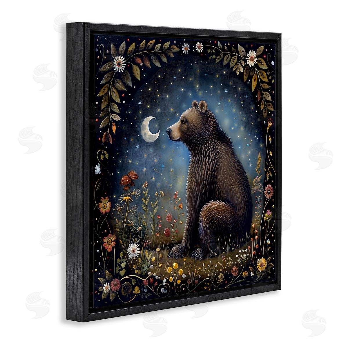 The Dutch Lady Woodland Bear Night Forest Black Floating Frame Canvas Wall Art Print