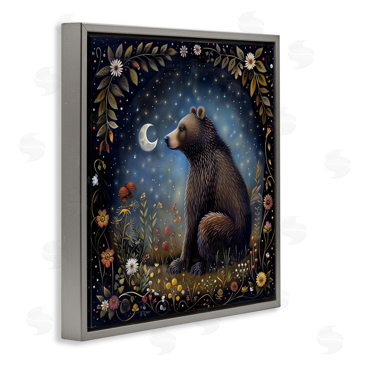 The Dutch Lady Woodland Bear Night Forest Gray Floating Frame Canvas Wall Art Print