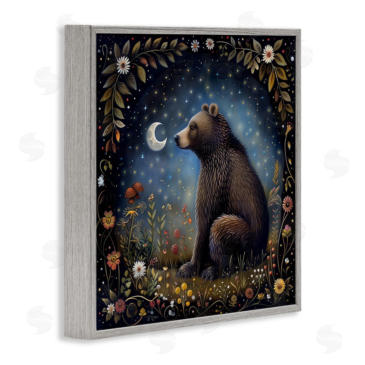 The Dutch Lady Woodland Bear Night Forest Gray Framed Giclee Wall Art Print