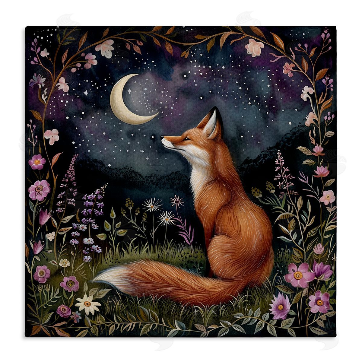 The Dutch Lady Woodland Fox Night Forest Canvas Wall Art Print