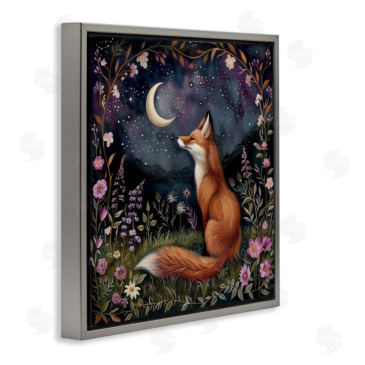 The Dutch Lady Woodland Fox Night Forest Gray Floating Frame Canvas Wall Art Print