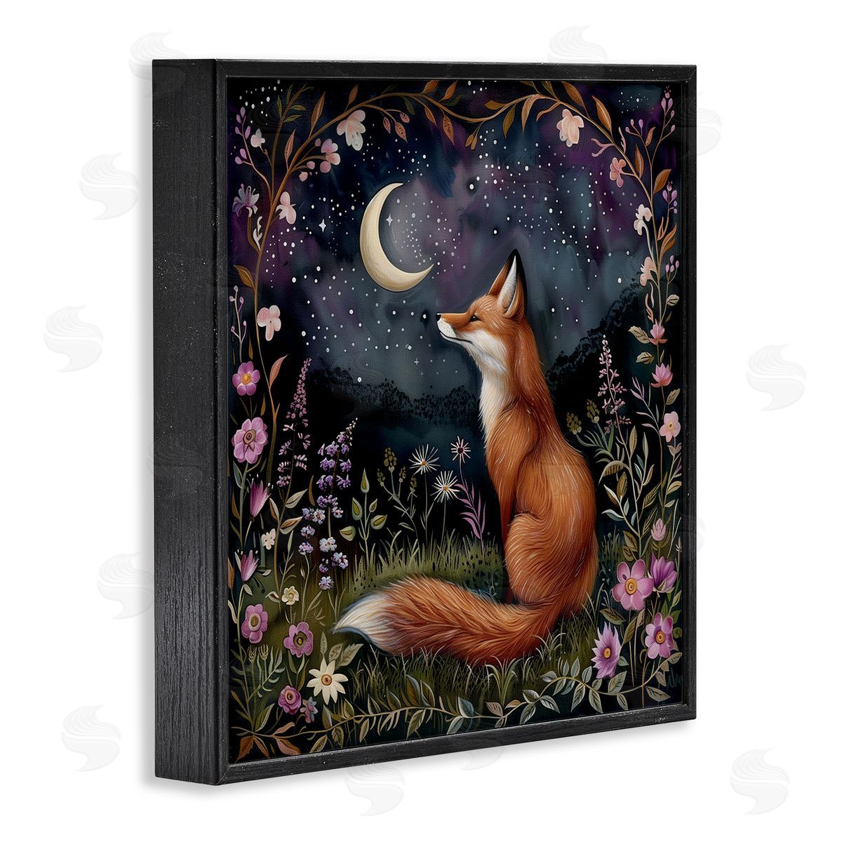The Dutch Lady Woodland Fox Night Forest Black Framed Giclee Wall Art Print