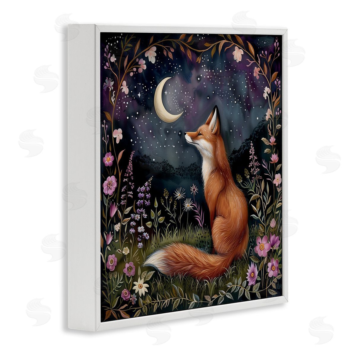 The Dutch Lady Woodland Fox Night Forest White Framed Giclee Wall Art Print