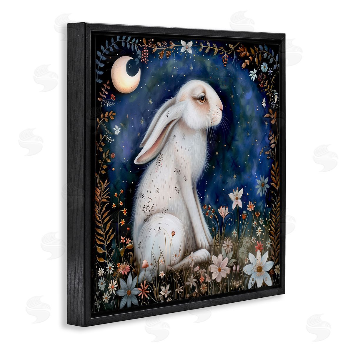 The Dutch Lady White Rabbit Forest Scene Black Floating Frame Canvas Wall Art Print