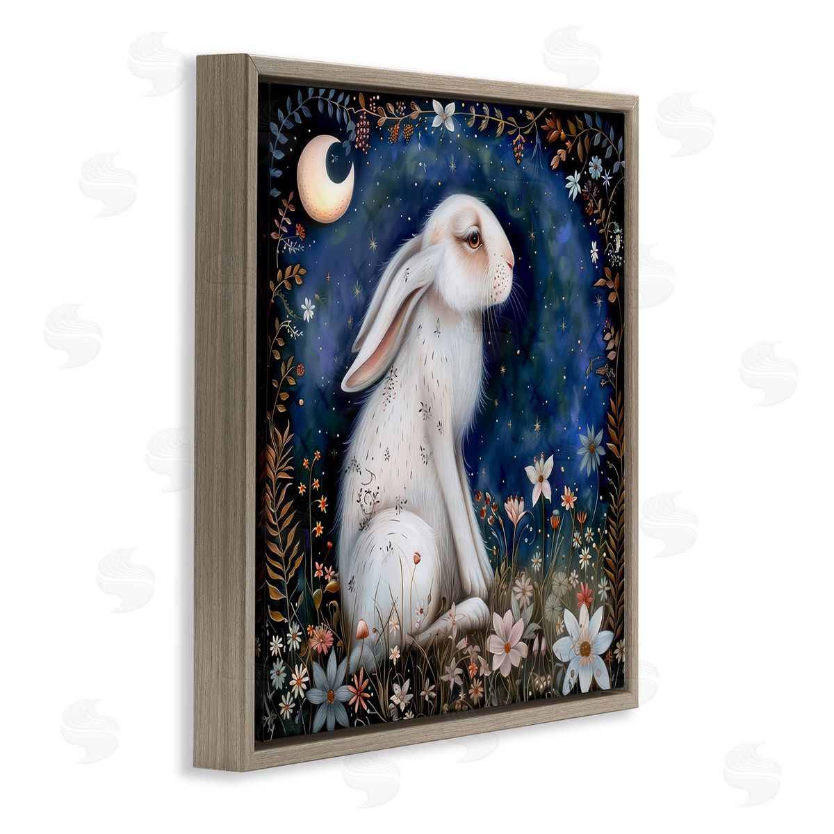 The Dutch Lady White Rabbit Forest Scene Brown Floating Frame Canvas Wall Art Print