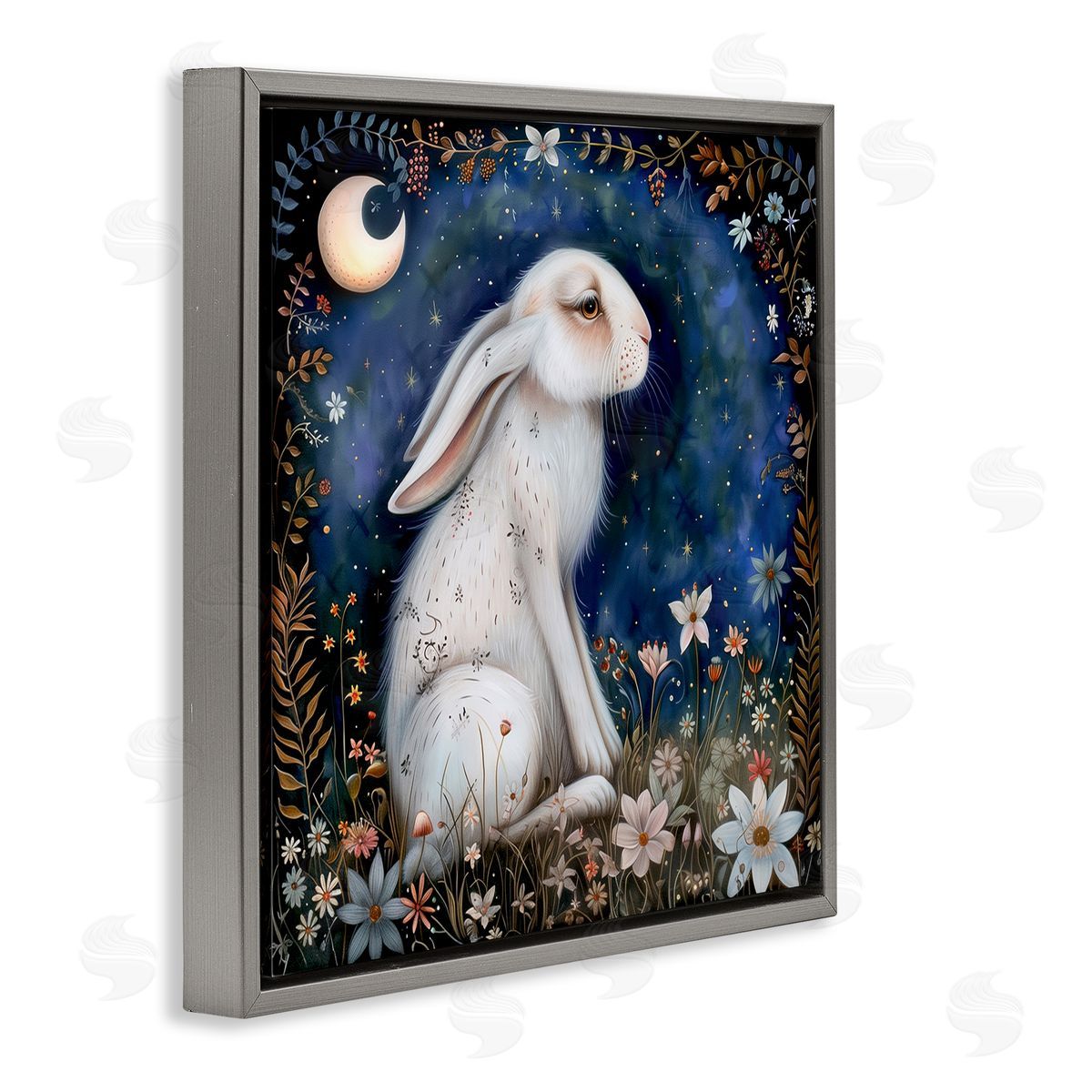 The Dutch Lady White Rabbit Forest Scene Gray Floating Frame Canvas Wall Art Print