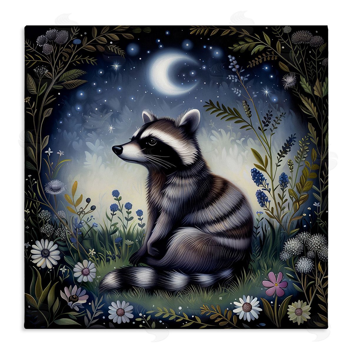 The Dutch Lady Raccoon Under Night Forest Canvas Wall Art Print
