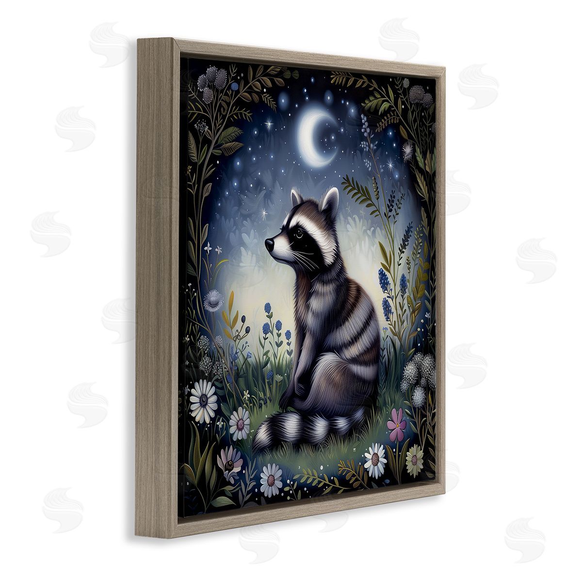 The Dutch Lady Raccoon Under Night Forest Brown Floating Frame Canvas Wall Art Print