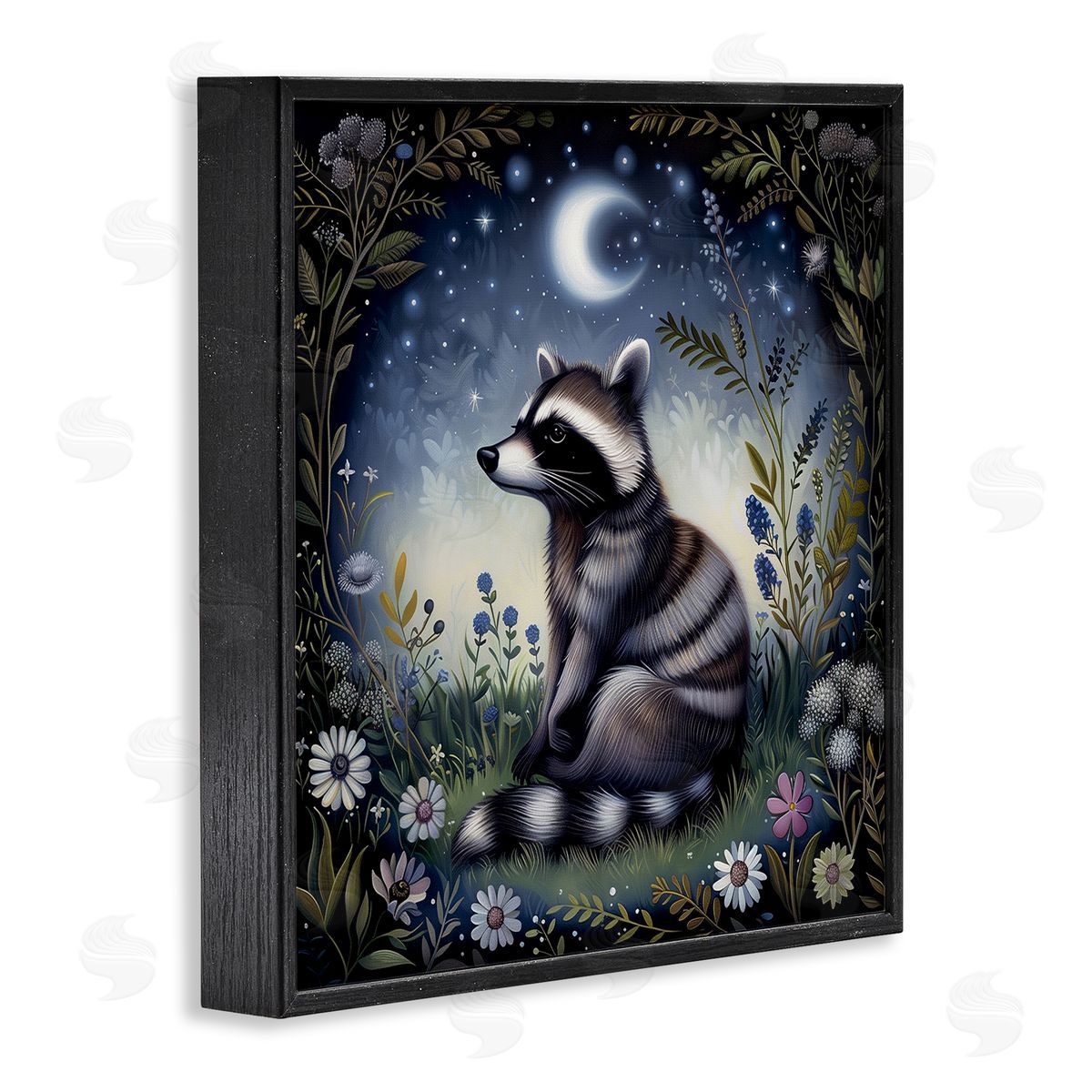 The Dutch Lady Raccoon Under Night Forest Black Framed Giclee Wall Art Print