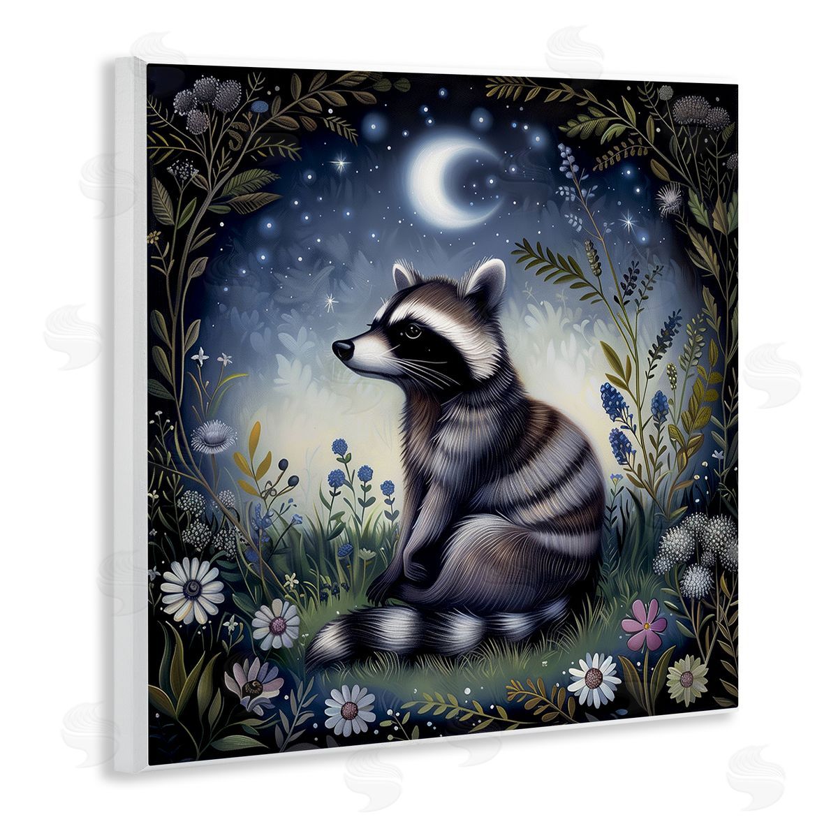 The Dutch Lady Raccoon Under Night Forest Wooden Wall Plaque Art Print