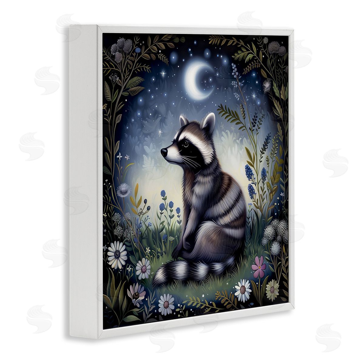 The Dutch Lady Raccoon Under Night Forest White Framed Giclee Wall Art Print