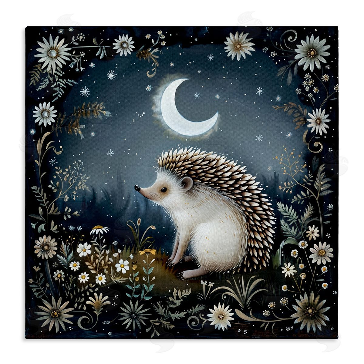 The Dutch Lady Hedgehog Under Forest Moon Canvas Wall Art Print
