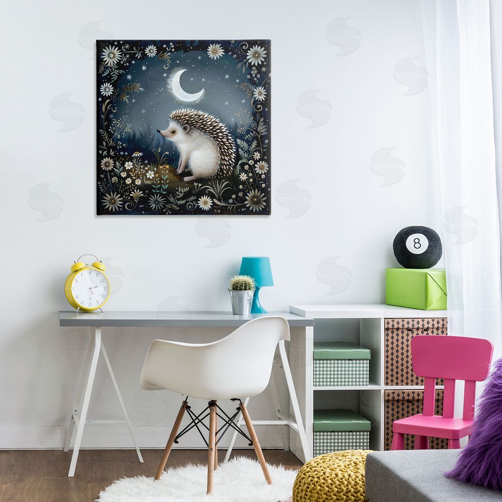 The Dutch Lady Hedgehog Under Forest Moon Canvas Wall Art Print in Room