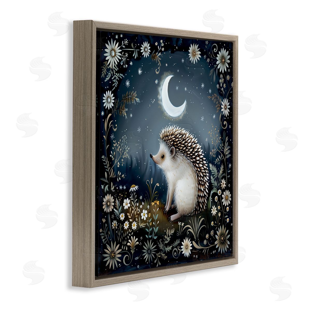 The Dutch Lady Hedgehog Under Forest Moon Brown Floating Frame Canvas Wall Art Print