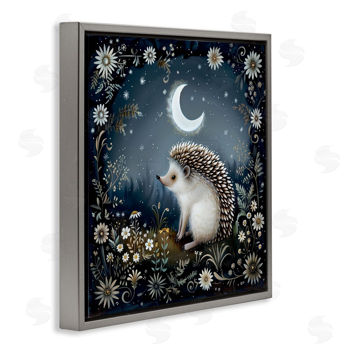 The Dutch Lady Hedgehog Under Forest Moon Gray Floating Frame Canvas Wall Art Print