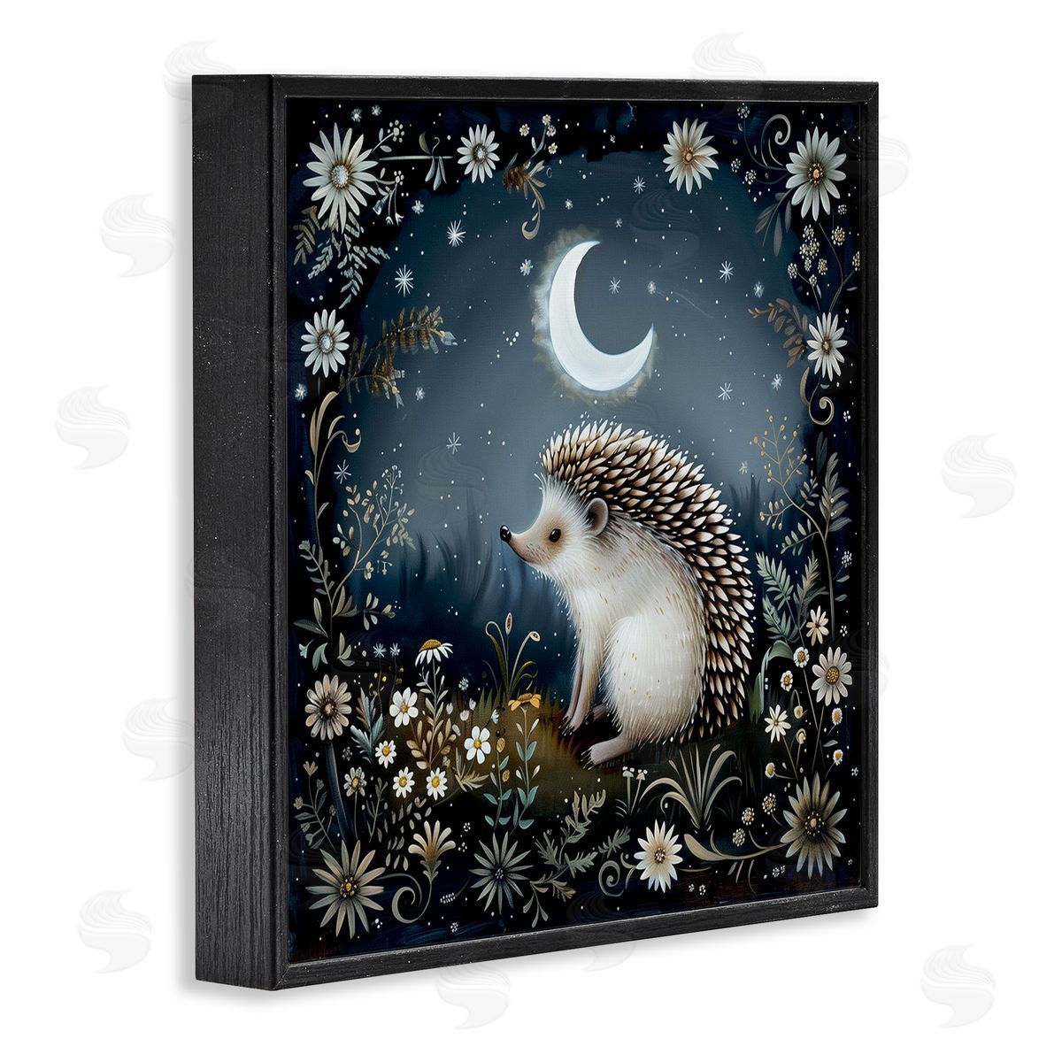 The Dutch Lady Hedgehog Under Forest Moon Black Framed Giclee Wall Art Print