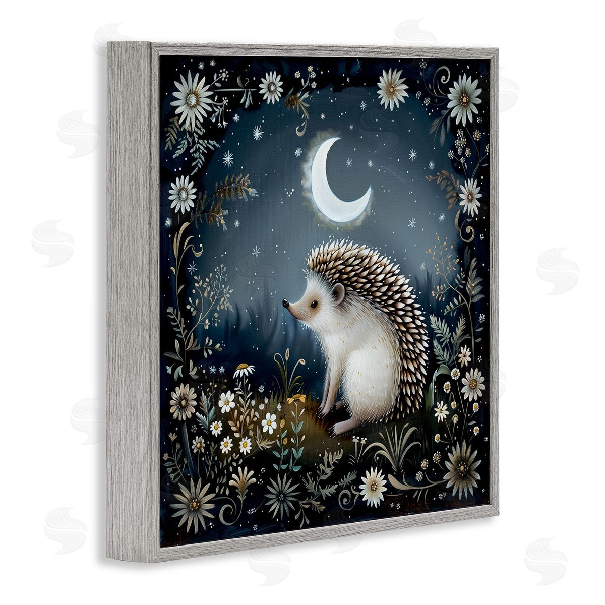 The Dutch Lady Hedgehog Under Forest Moon Gray Framed Giclee Wall Art Print