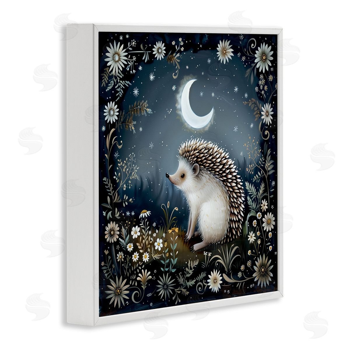 The Dutch Lady Hedgehog Under Forest Moon White Framed Giclee Wall Art Print