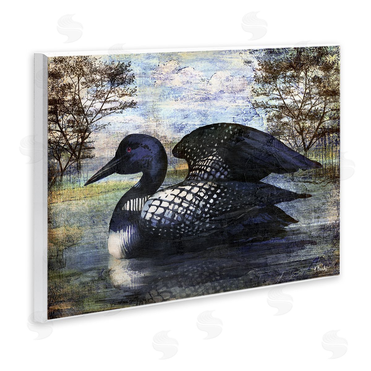 Paul Brent Loon in Rustic Pond Wooden Wall Plaque Art Print