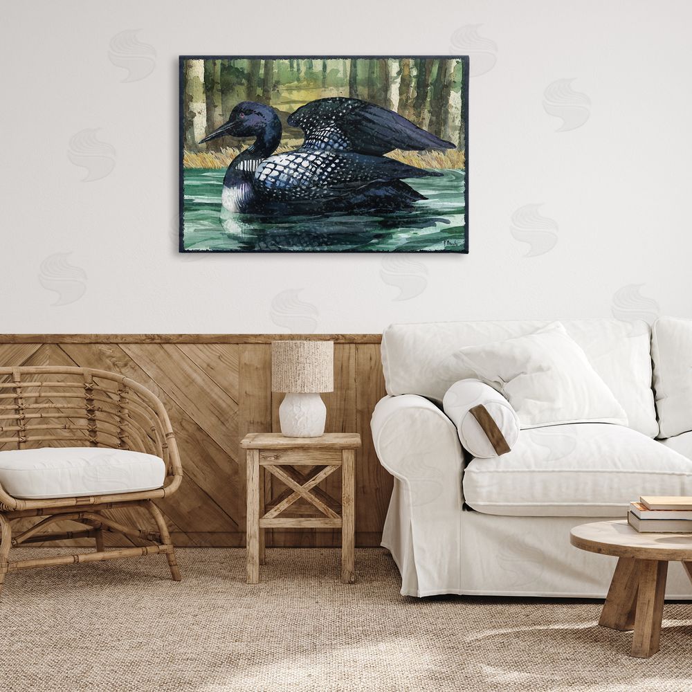 Paul Brent Swimming Woodland Loon Canvas Wall Art Print in Room
