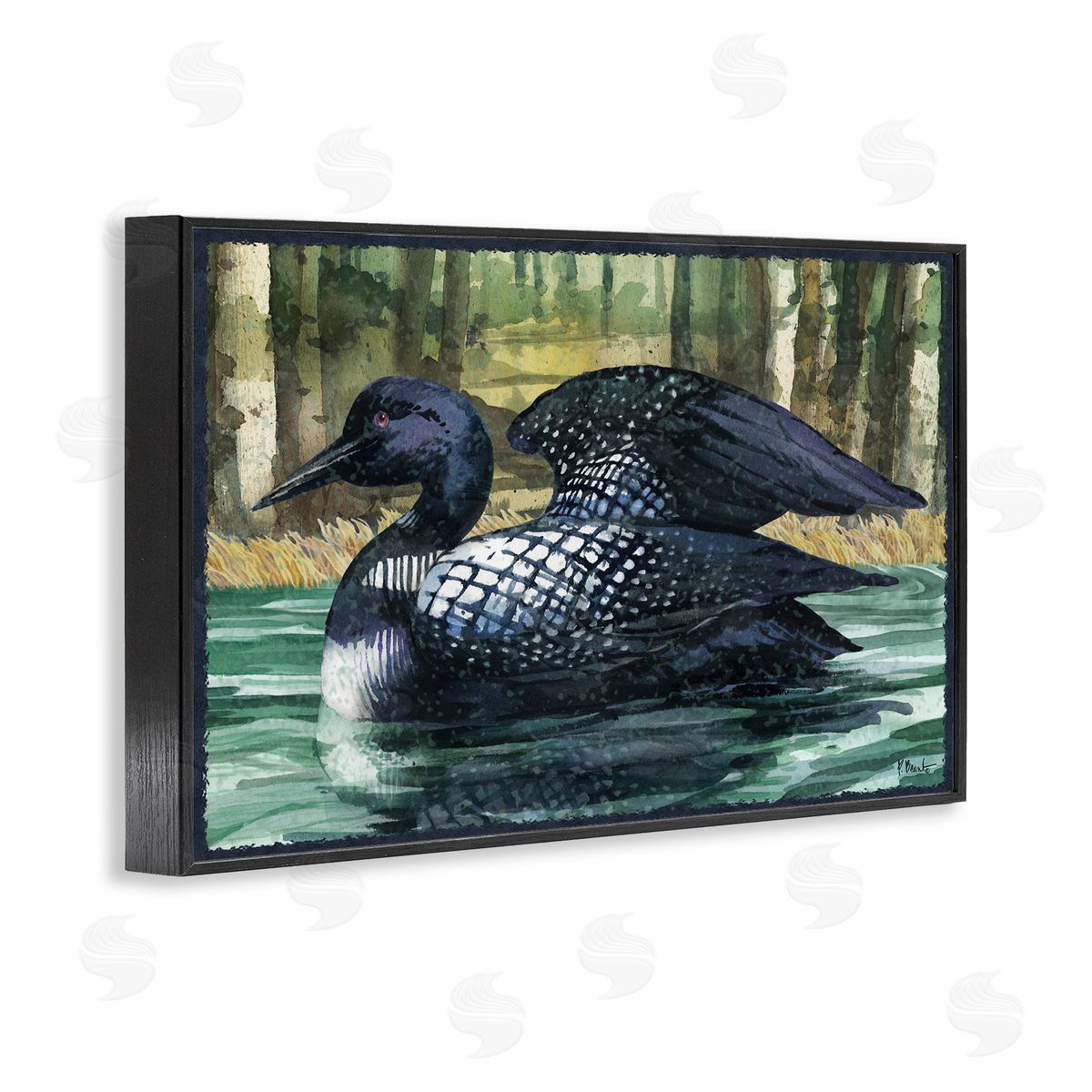 Paul Brent Swimming Woodland Loon Black Framed Giclee Wall Art Print