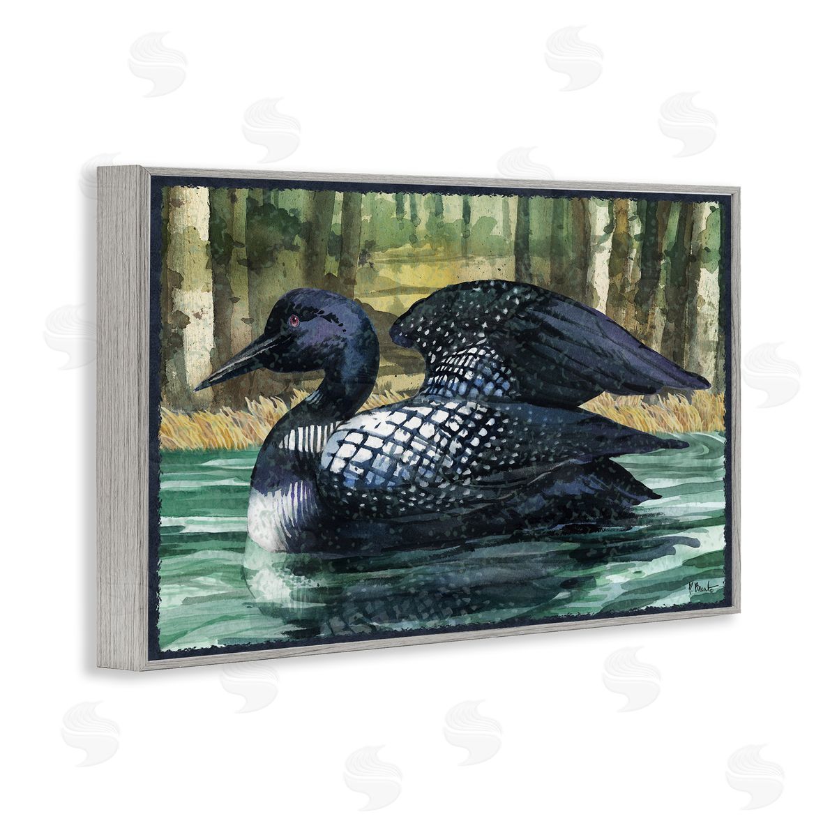 Paul Brent Swimming Woodland Loon Gray Framed Giclee Wall Art Print