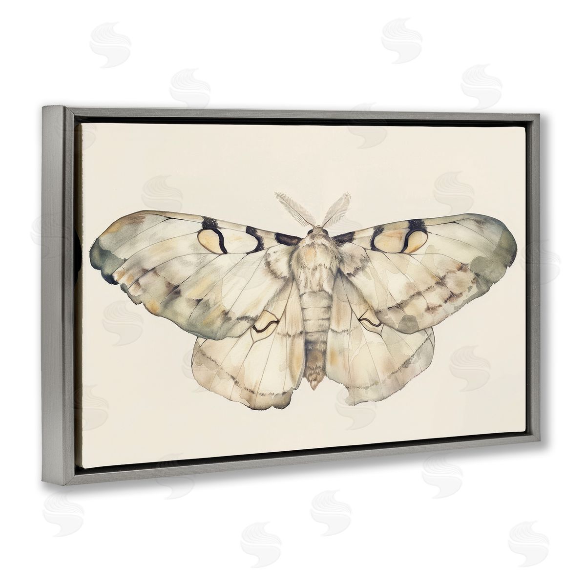 Petal Prints Design Dusty Beige Moth Gray Floating Frame Canvas Wall Art Print