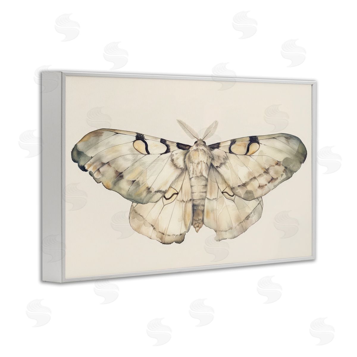 Petal Prints Design Dusty Beige Moth White Framed Giclee Wall Art Print