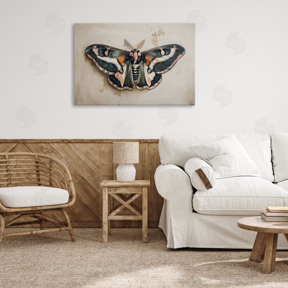 Petal Prints Design Dark Winged Moth Canvas Wall Art Print in Room