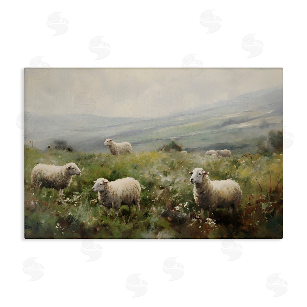 Petal Prints Design Misty Sheep Pasture Canvas Wall Art Print