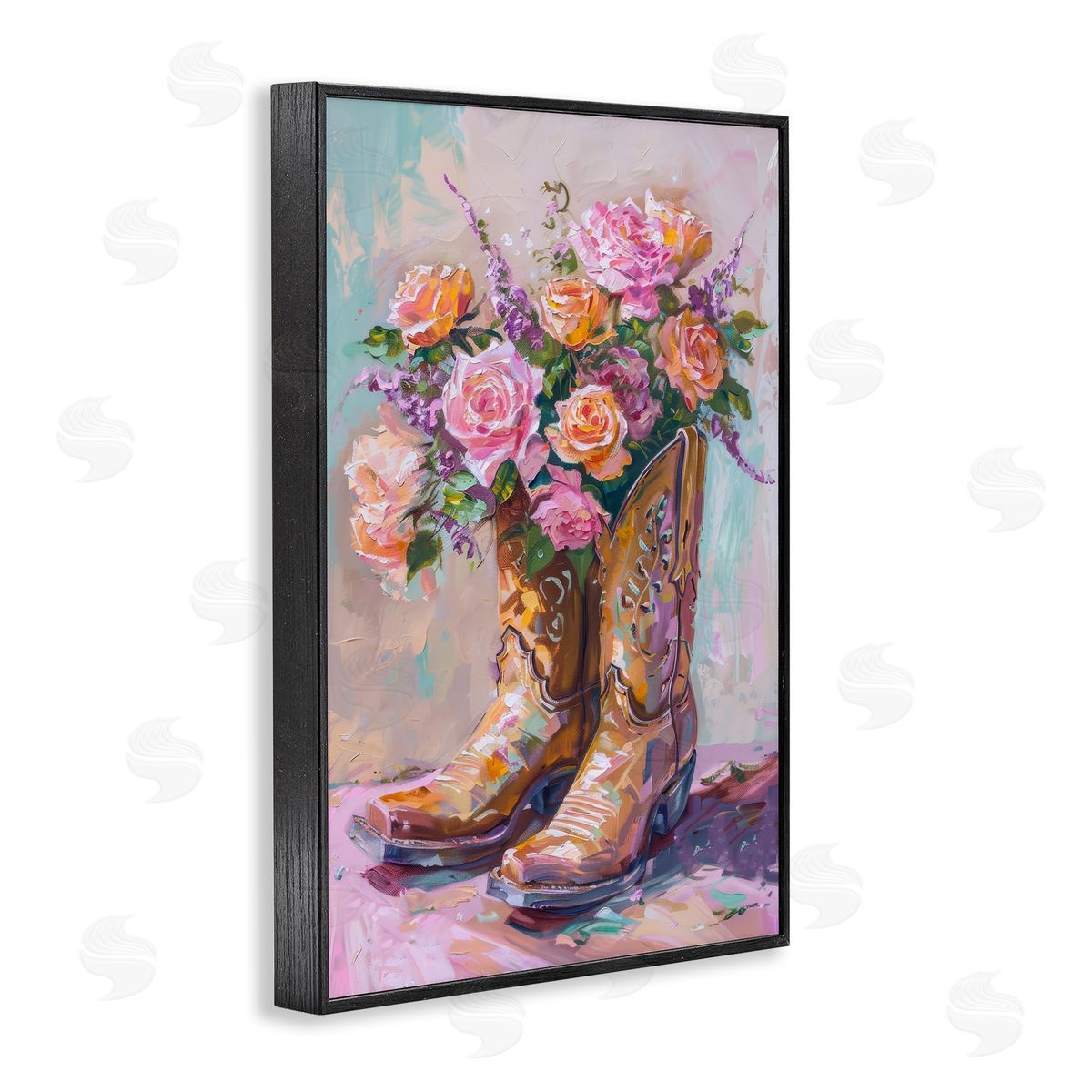 Petal Prints Design Floral Boots Bouquet Black Framed Giclee Wall Art Print
