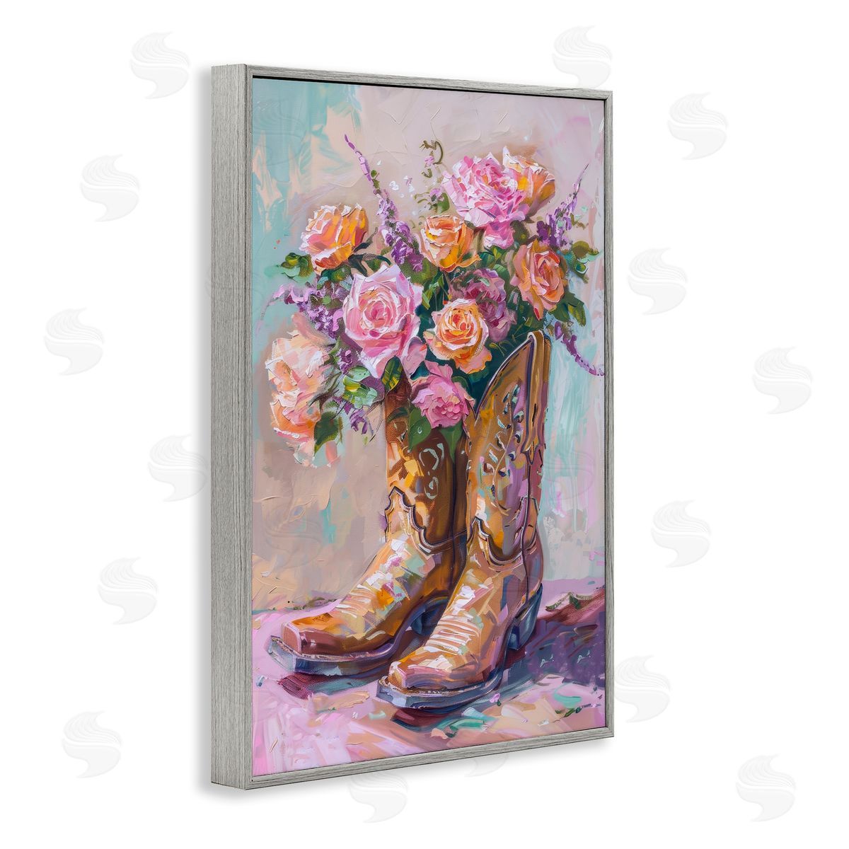 Petal Prints Design Floral Boots Bouquet Gray Framed Giclee Wall Art Print
