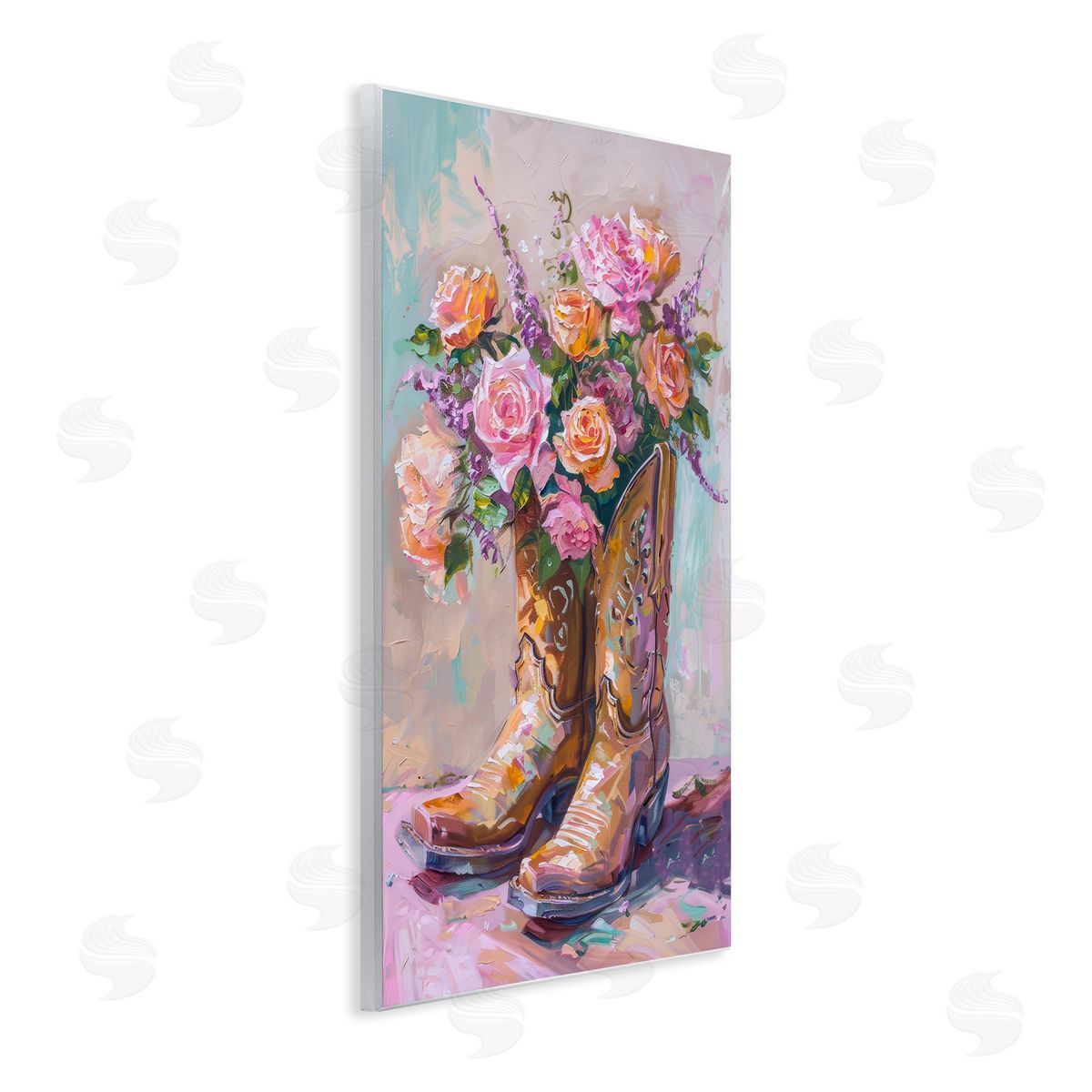 Petal Prints Design Floral Boots Bouquet Wooden Wall Plaque Art Print