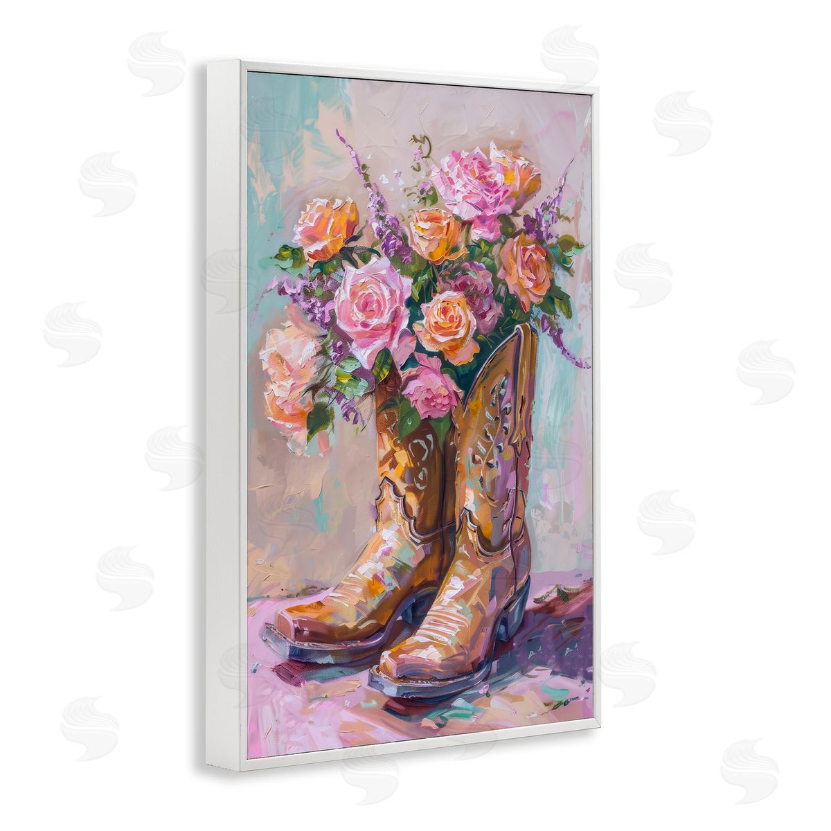 Petal Prints Design Floral Boots Bouquet White Framed Giclee Wall Art Print