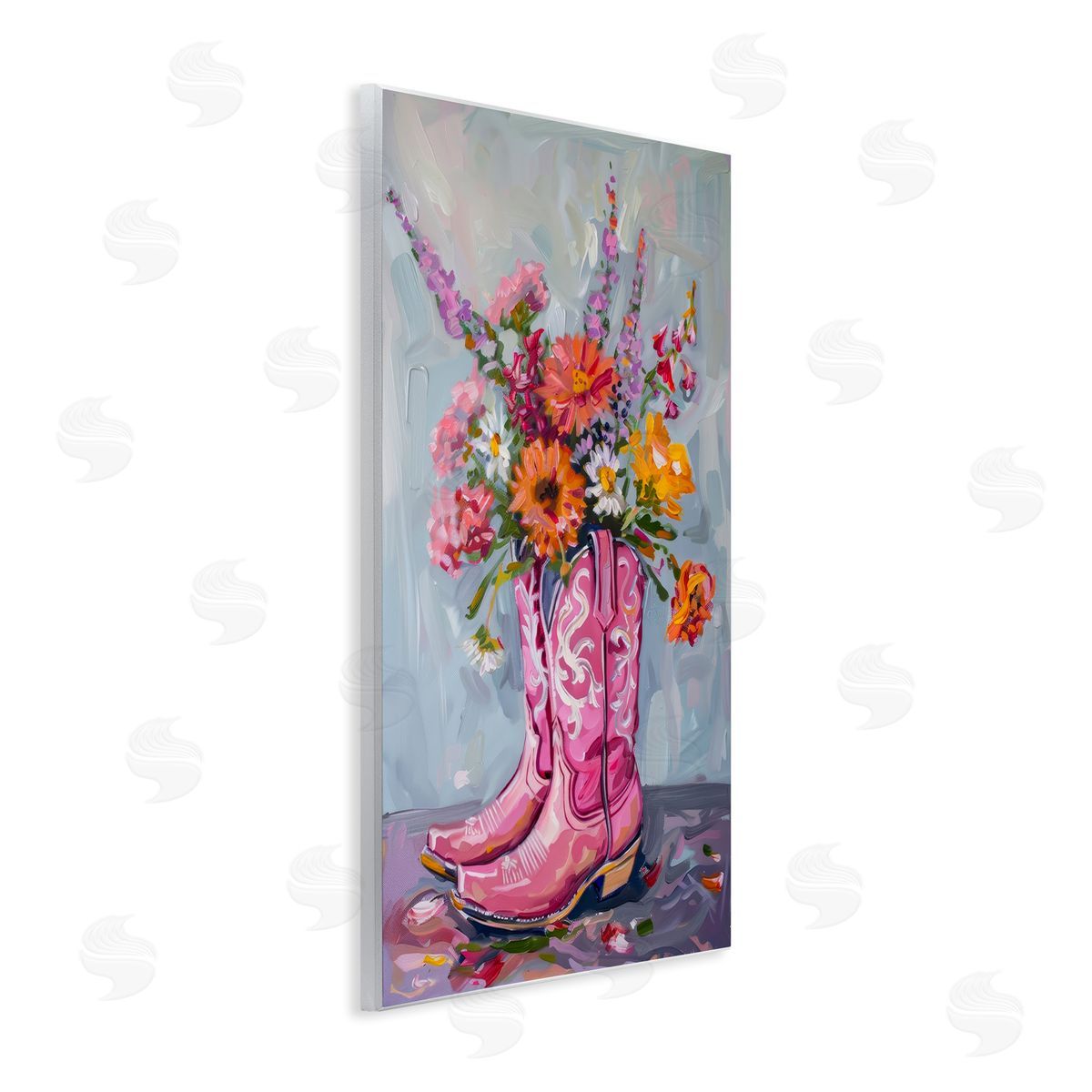 Petal Prints Design Floral Cowboy Boots Wooden Wall Plaque Art Print