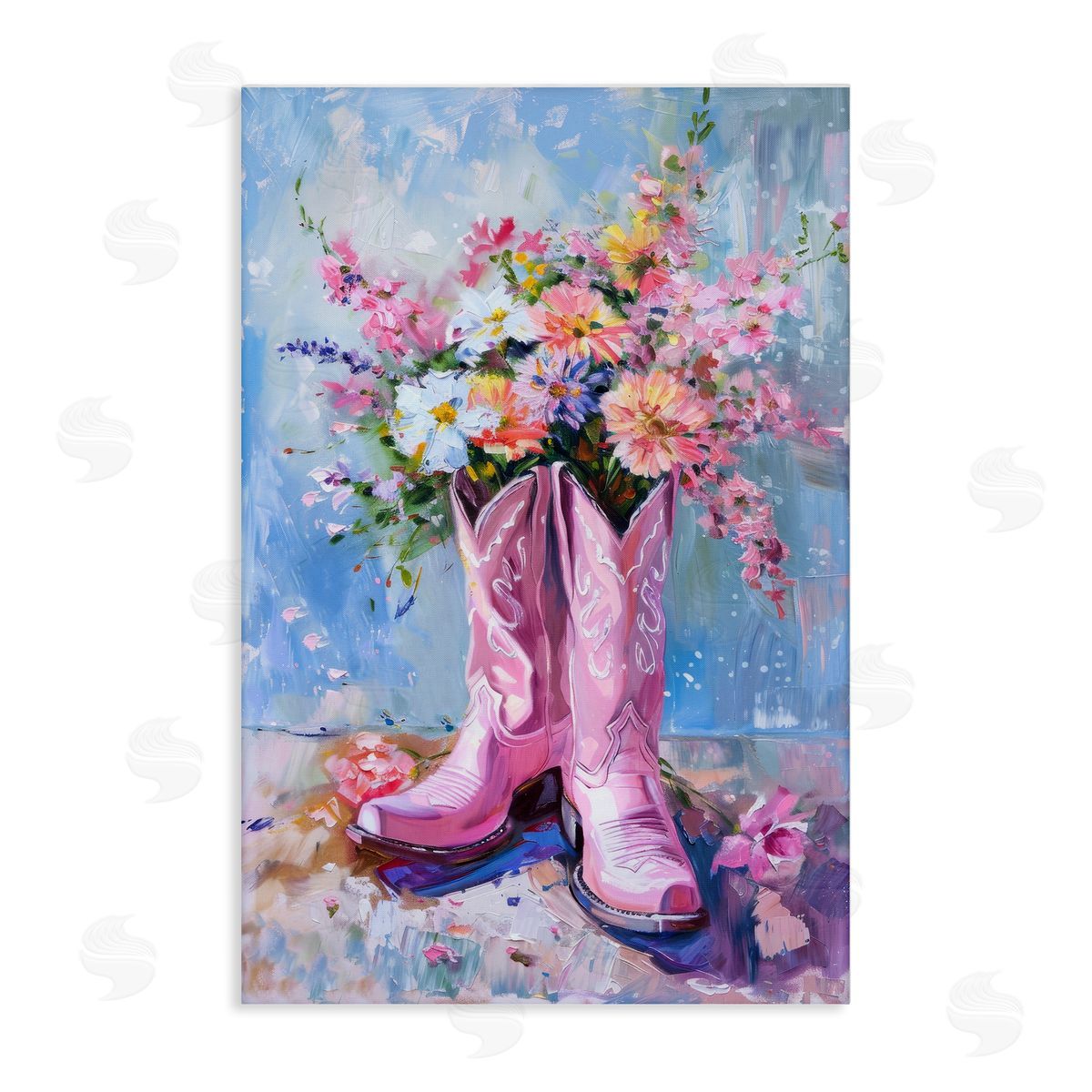 Petal Prints Design Floral Cowgirl Boots Canvas Wall Art Print