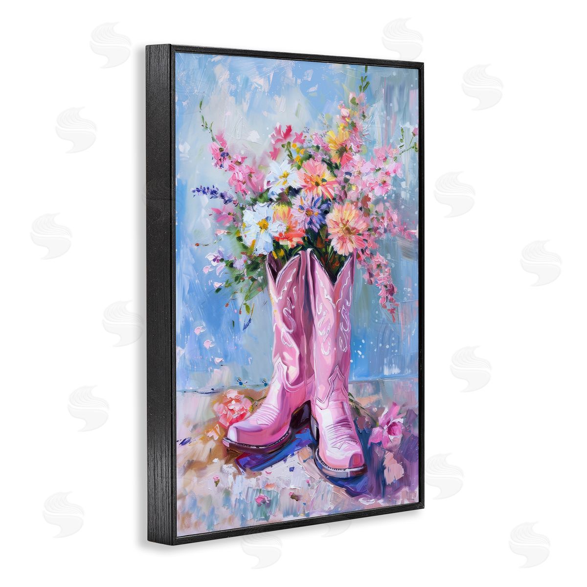 Petal Prints Design Floral Cowgirl Boots Black Framed Giclee Wall Art Print
