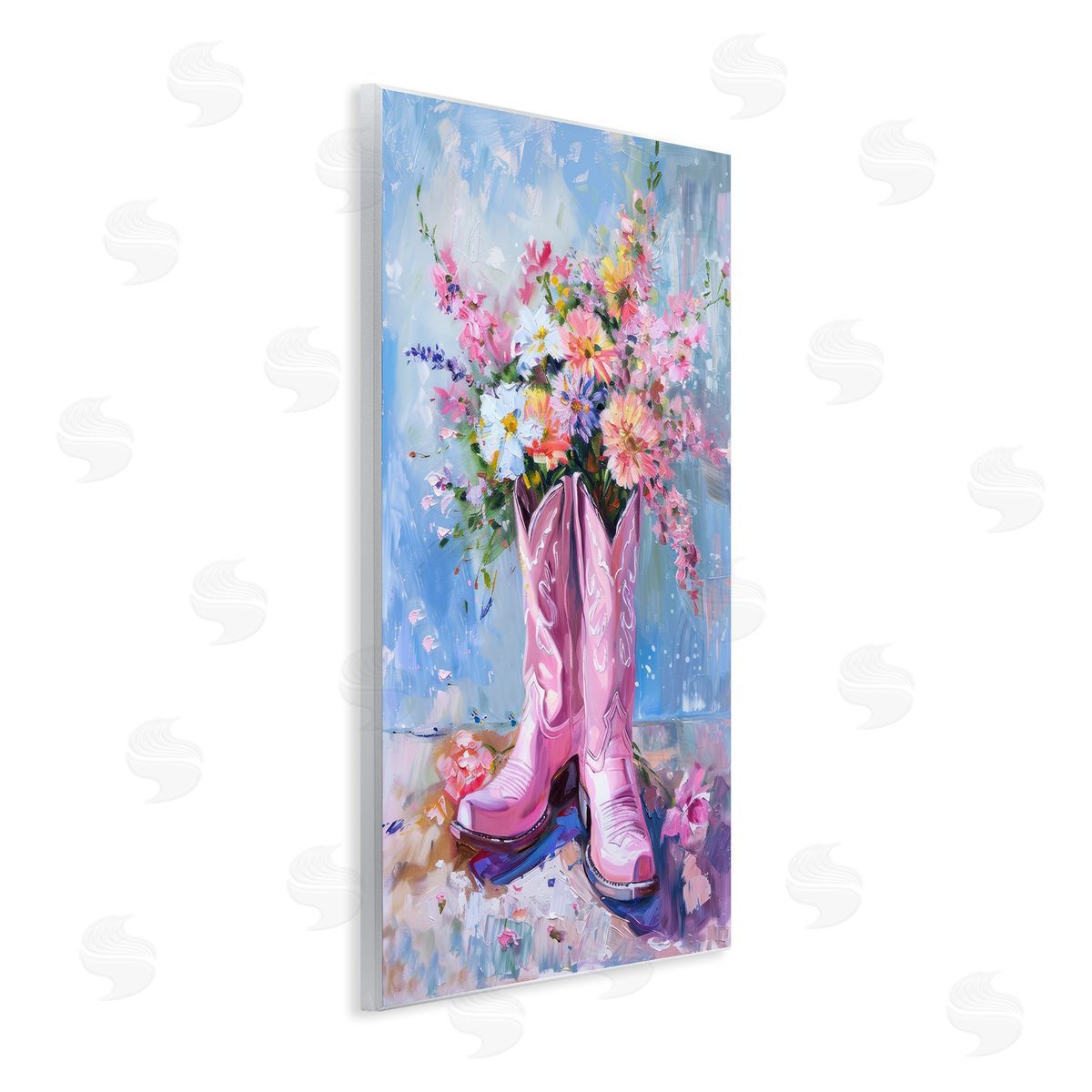 Petal Prints Design Floral Cowgirl Boots Wooden Wall Plaque Art Print