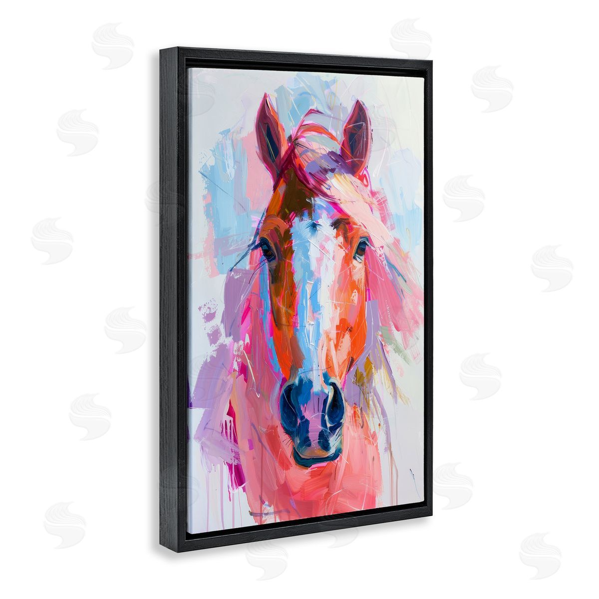 Petal Prints Design Sunset Horse Visage Black Floating Frame Canvas Wall Art Print