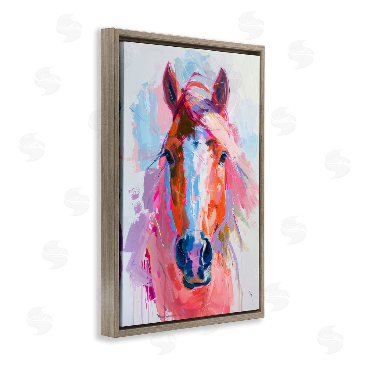 Petal Prints Design Sunset Horse Visage Brown Floating Frame Canvas Wall Art Print