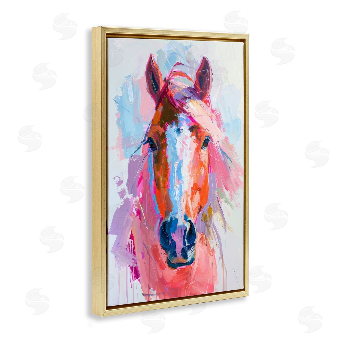 Petal Prints Design Sunset Horse Visage Gold Floating Frame Canvas Wall Art Print