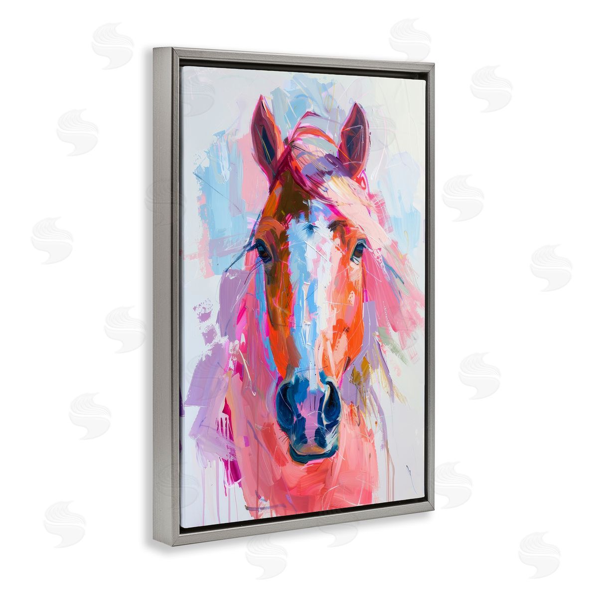 Petal Prints Design Sunset Horse Visage Gray Floating Frame Canvas Wall Art Print