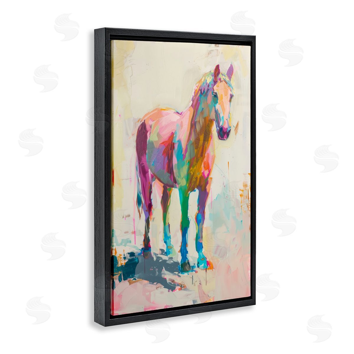 Petal Prints Design Sunset Hued Horse Black Floating Frame Canvas Wall Art Print