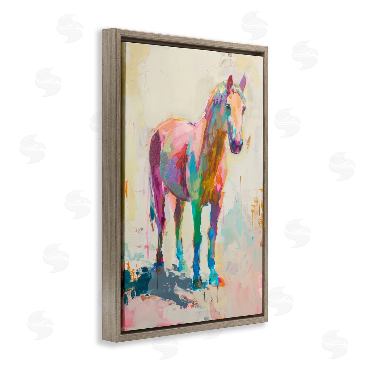 Petal Prints Design Sunset Hued Horse Brown Floating Frame Canvas Wall Art Print
