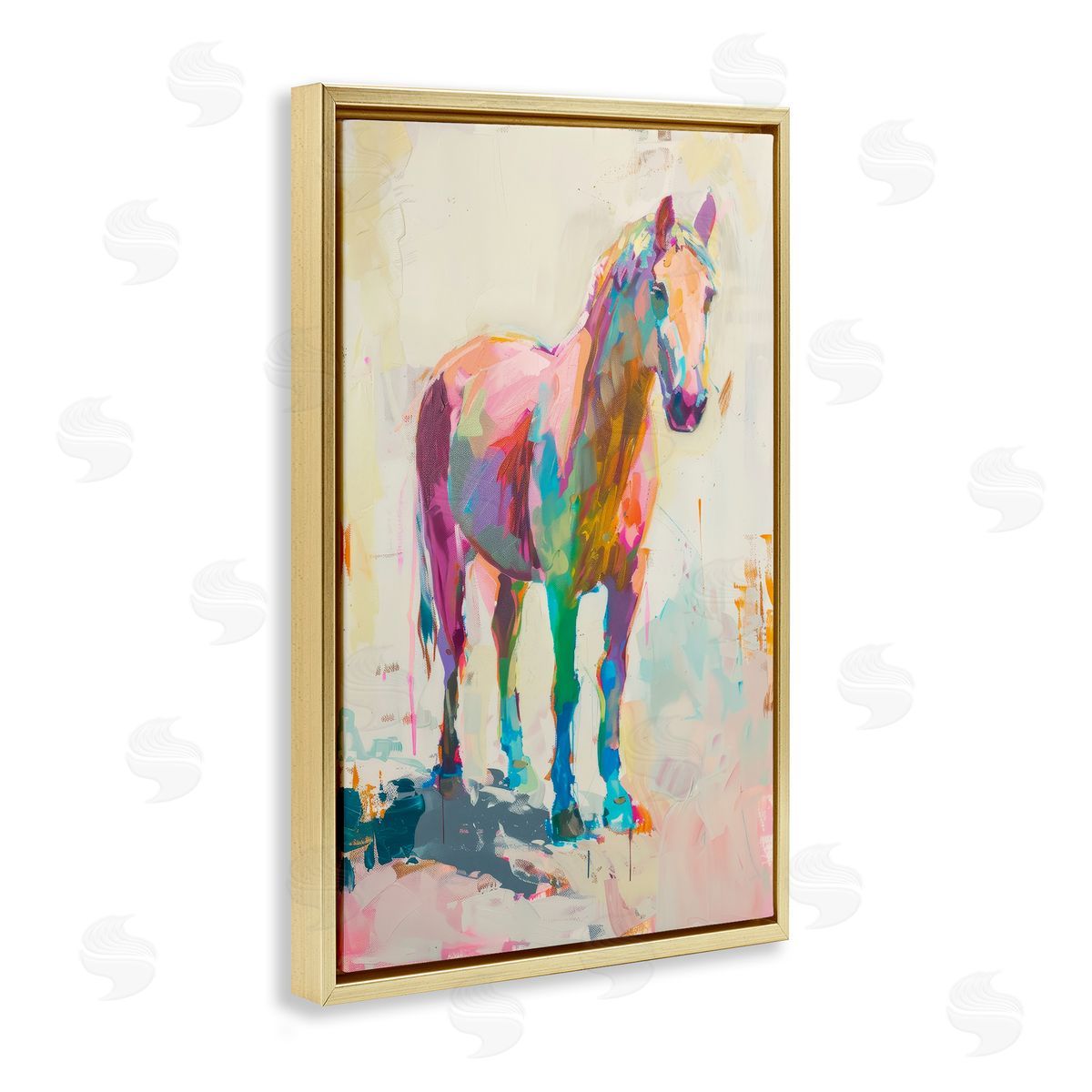 Petal Prints Design Sunset Hued Horse Gold Floating Frame Canvas Wall Art Print