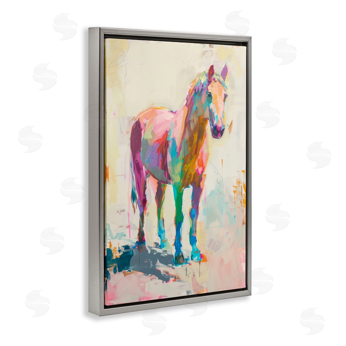 Petal Prints Design Sunset Hued Horse Gray Floating Frame Canvas Wall Art Print