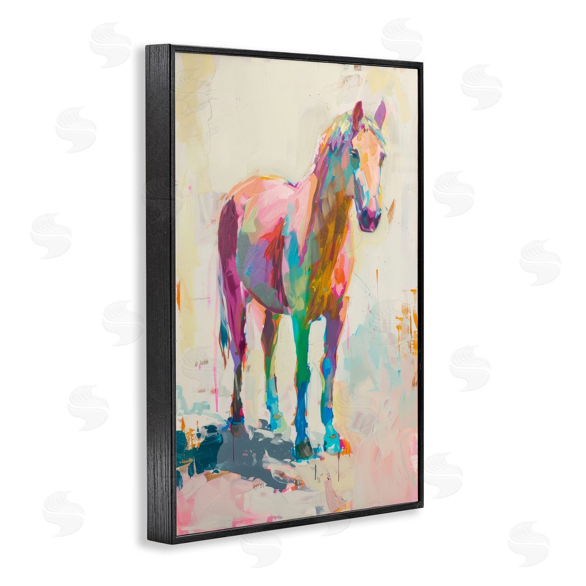 Petal Prints Design Sunset Hued Horse Black Framed Giclee Wall Art Print
