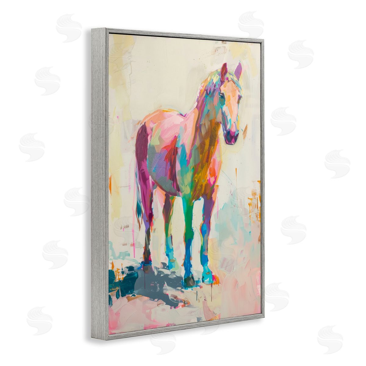 Petal Prints Design Sunset Hued Horse Gray Framed Giclee Wall Art Print