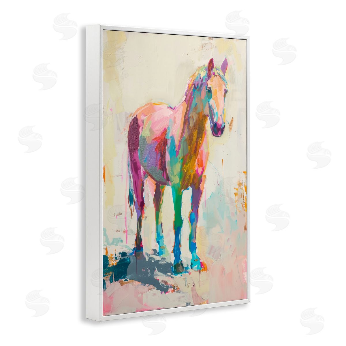 Petal Prints Design Sunset Hued Horse White Framed Giclee Wall Art Print